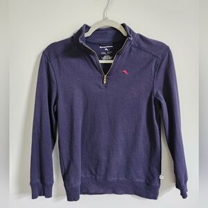Tommy Bahama Unisex Navy Blue 1/4 Zip Mock Neck Sweatshirt sz 10/12